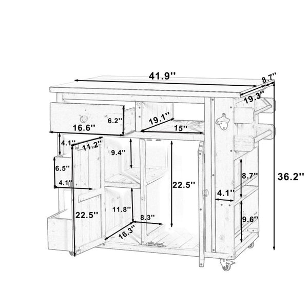 English Elm Topmax Outdoor Fir Wood BBQ Prep Cart Extendable Steel Top with Spice Rack Drawers Gray N717P417961E