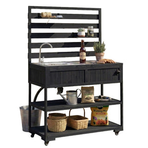 English Elm With Topmax Outdoor Rolling Kitchen Island Solid Fir Cart Stainless Sink and Lockable Wheels Black N717P417966B