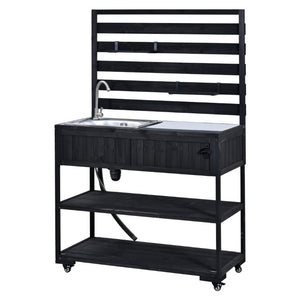 English Elm With Topmax Outdoor Rolling Kitchen Island Solid Fir Cart Stainless Sink and Lockable Wheels Black N717P417966B