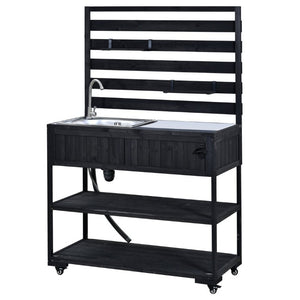 English Elm With Topmax Outdoor Rolling Kitchen Island Solid Fir Cart Stainless Sink and Lockable Wheels Black N717P417966B