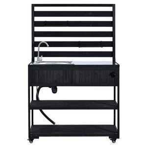 English Elm With Topmax Outdoor Rolling Kitchen Island Solid Fir Cart Stainless Sink and Lockable Wheels Black N717P417966B