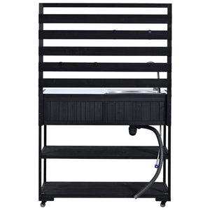 English Elm With Topmax Outdoor Rolling Kitchen Island Solid Fir Cart Stainless Sink and Lockable Wheels Black N717P417966B