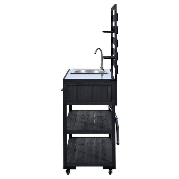 English Elm With Topmax Outdoor Rolling Kitchen Island Solid Fir Cart Stainless Sink and Lockable Wheels Black N717P417966B