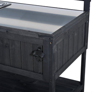 English Elm With Topmax Outdoor Rolling Kitchen Island Solid Fir Cart Stainless Sink and Lockable Wheels Black N717P417966B