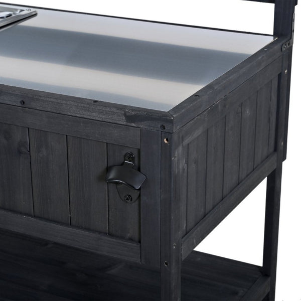 English Elm With Topmax Outdoor Rolling Kitchen Island Solid Fir Cart Stainless Sink and Lockable Wheels Black N717P417966B