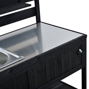 English Elm With Topmax Outdoor Rolling Kitchen Island Solid Fir Cart Stainless Sink and Lockable Wheels Black N717P417966B