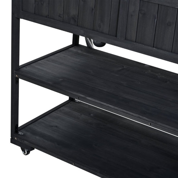English Elm With Topmax Outdoor Rolling Kitchen Island Solid Fir Cart Stainless Sink and Lockable Wheels Black N717P417966B