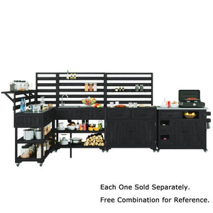 English Elm With Topmax Outdoor Rolling Kitchen Island Solid Fir Cart Stainless Sink and Lockable Wheels Black N717P417966B