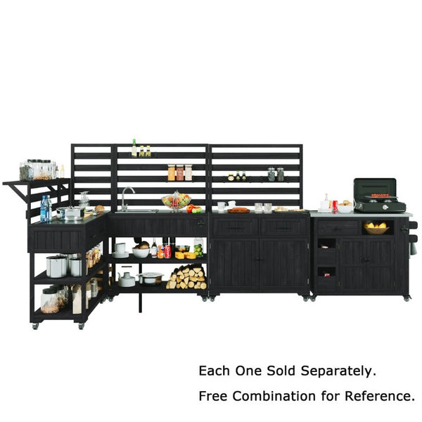 English Elm With Topmax Outdoor Rolling Kitchen Island Solid Fir Cart Stainless Sink and Lockable Wheels Black N717P417966B
