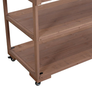 English Elm With Topmax Outdoor Rolling Kitchen Island Solid Fir Cart Stainless Sink and Lockable Wheels Brown N717P417966D