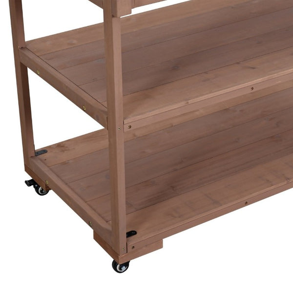 English Elm With Topmax Outdoor Rolling Kitchen Island Solid Fir Cart Stainless Sink and Lockable Wheels Brown N717P417966D