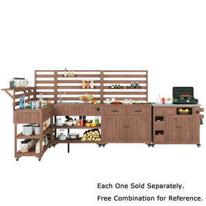 English Elm With Topmax Outdoor Rolling Kitchen Island Solid Fir Cart Stainless Sink and Lockable Wheels Brown N717P417966D