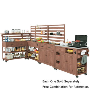 English Elm With Topmax Outdoor Rolling Kitchen Island Solid Fir Cart Stainless Sink and Lockable Wheels Brown N717P417966D