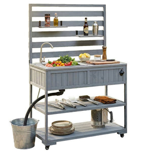 English Elm With Topmax Outdoor Rolling Kitchen Island Solid Fir Cart Stainless Sink and Lockable Wheels Gray N717P417966E