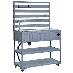 English Elm With Topmax Outdoor Rolling Kitchen Island Solid Fir Cart Stainless Sink and Lockable Wheels Gray N717P417966E