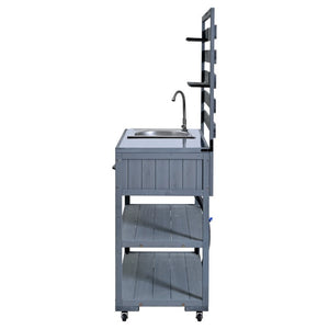 English Elm With Topmax Outdoor Rolling Kitchen Island Solid Fir Cart Stainless Sink and Lockable Wheels Gray N717P417966E