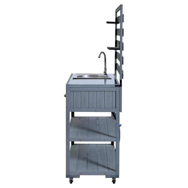 English Elm With Topmax Outdoor Rolling Kitchen Island Solid Fir Cart Stainless Sink and Lockable Wheels Gray N717P417966E