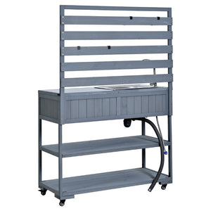 English Elm With Topmax Outdoor Rolling Kitchen Island Solid Fir Cart Stainless Sink and Lockable Wheels Gray N717P417966E