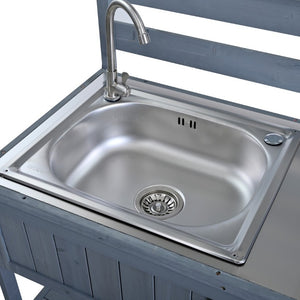 English Elm With Topmax Outdoor Rolling Kitchen Island Solid Fir Cart Stainless Sink and Lockable Wheels Gray N717P417966E