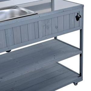 English Elm With Topmax Outdoor Rolling Kitchen Island Solid Fir Cart Stainless Sink and Lockable Wheels Gray N717P417966E