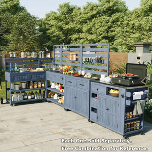 English Elm With Topmax Outdoor Rolling Kitchen Island Solid Fir Cart Stainless Sink and Lockable Wheels Gray N717P417966E
