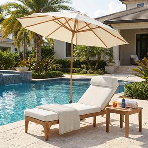 English Elm Topmax Solid Acacia Wood Outdoor Chaise Lounge with Adjustable Backrest and Cushioned Pillow Beige N717P448024A
