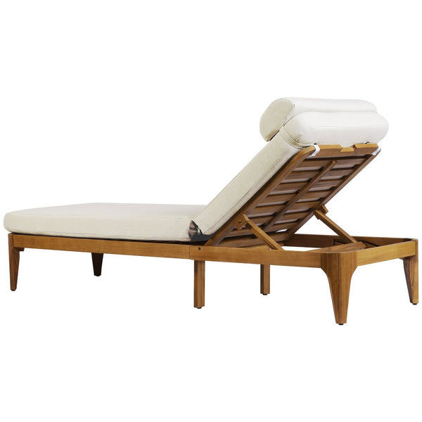 English Elm Topmax Solid Acacia Wood Outdoor Chaise Lounge with Adjustable Backrest and Cushioned Pillow Beige N717P448024A