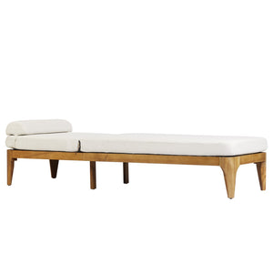 English Elm Topmax Solid Acacia Wood Outdoor Chaise Lounge with Adjustable Backrest and Cushioned Pillow Beige N717P448024A