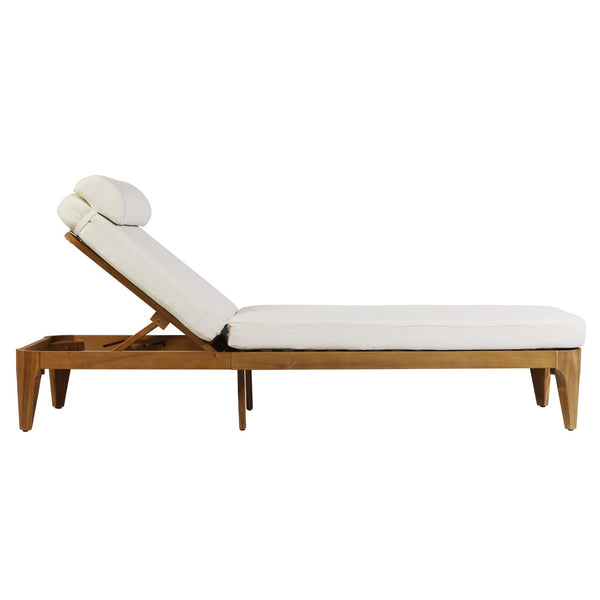 English Elm Topmax Solid Acacia Wood Outdoor Chaise Lounge with Adjustable Backrest and Cushioned Pillow Beige N717P448024A