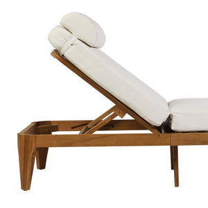 English Elm Topmax Solid Acacia Wood Outdoor Chaise Lounge with Adjustable Backrest and Cushioned Pillow Beige N717P448024A