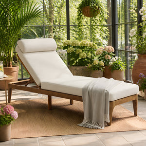 English Elm Topmax Solid Acacia Wood Outdoor Chaise Lounge with Adjustable Backrest and Cushioned Pillow Beige N717P448024A