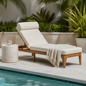 English Elm Topmax Solid Acacia Wood Outdoor Chaise Lounge with Adjustable Backrest and Cushioned Pillow Beige N717P448024A