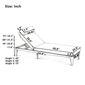English Elm Topmax Solid Acacia Wood Outdoor Chaise Lounge with Adjustable Backrest and Cushioned Pillow Beige N717P448024A