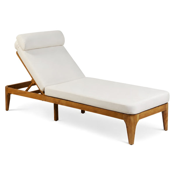 English Elm Topmax Solid Acacia Wood Outdoor Chaise Lounge with Adjustable Backrest and Cushioned Pillow Beige N717P448024A
