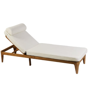 English Elm Topmax Solid Acacia Wood Outdoor Chaise Lounge with Adjustable Backrest and Cushioned Pillow Beige N717P448024A
