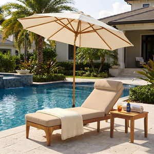 English Elm Topmax Solid Acacia Wood Outdoor Chaise Lounge with Adjustable Backrest and Cushioned Pillow Brown N717P448024D