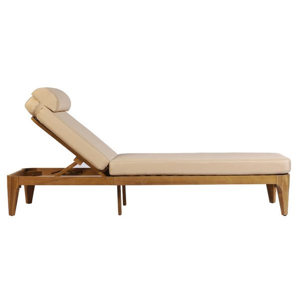English Elm Topmax Solid Acacia Wood Outdoor Chaise Lounge with Adjustable Backrest and Cushioned Pillow Brown N717P448024D