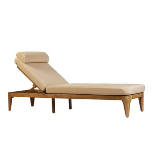 English Elm Topmax Solid Acacia Wood Outdoor Chaise Lounge with Adjustable Backrest and Cushioned Pillow Brown N717P448024D