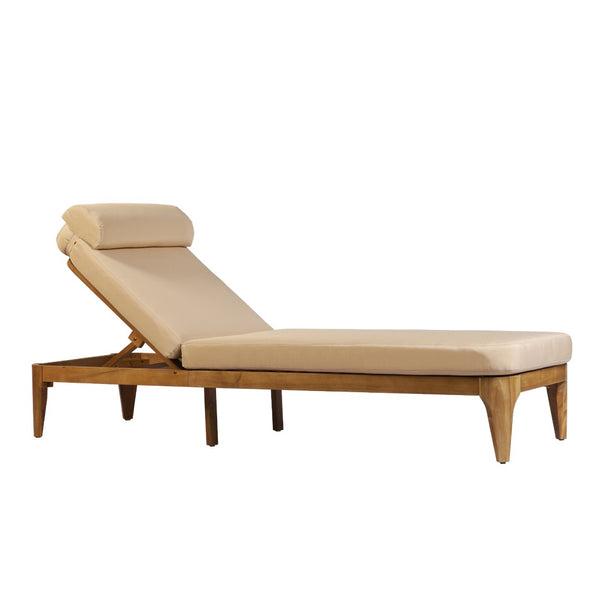 English Elm Topmax Solid Acacia Wood Outdoor Chaise Lounge with Adjustable Backrest and Cushioned Pillow Brown N717P448024D