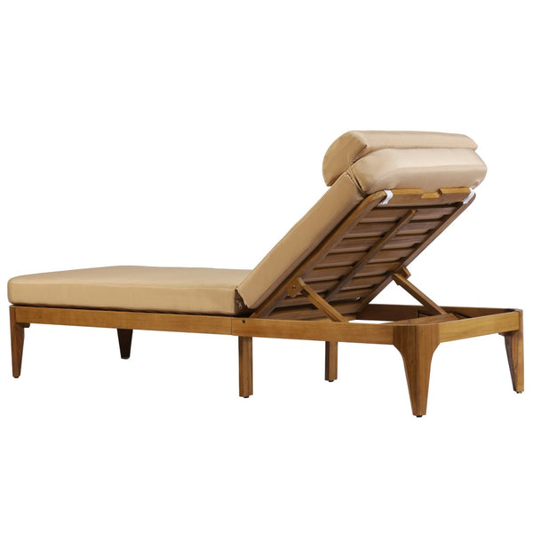 English Elm Topmax Solid Acacia Wood Outdoor Chaise Lounge with Adjustable Backrest and Cushioned Pillow Brown N717P448024D