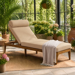 English Elm Topmax Solid Acacia Wood Outdoor Chaise Lounge with Adjustable Backrest and Cushioned Pillow Brown N717P448024D