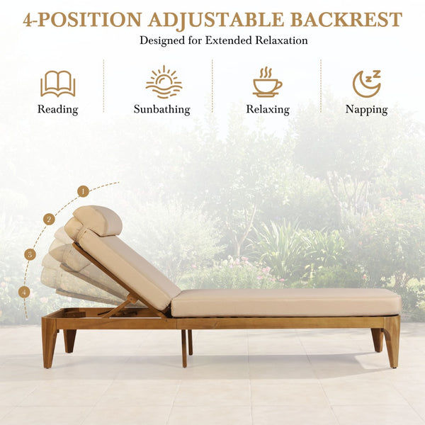 English Elm Topmax Solid Acacia Wood Outdoor Chaise Lounge with Adjustable Backrest and Cushioned Pillow Brown N717P448024D