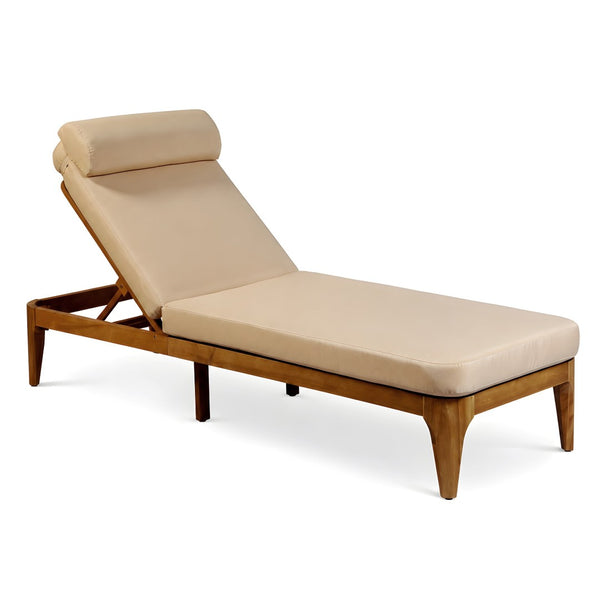 English Elm Topmax Solid Acacia Wood Outdoor Chaise Lounge with Adjustable Backrest and Cushioned Pillow Brown N717P448024D