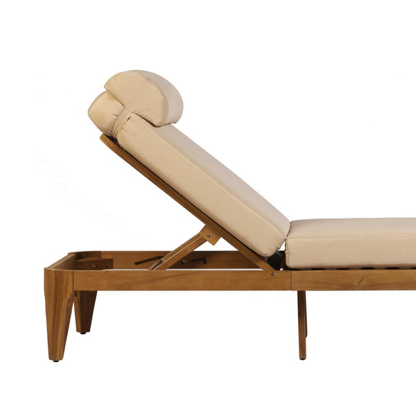English Elm Topmax Solid Acacia Wood Outdoor Chaise Lounge with Adjustable Backrest and Cushioned Pillow Brown N717P448024D