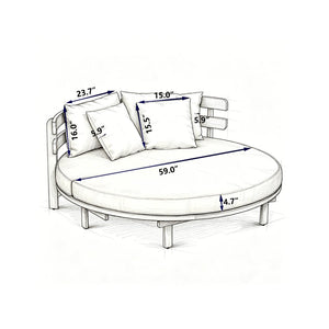 English Elm Topmax Acacia Wood Round Outdoor Daybed with Slatted Backrest Cushion and Pillows N717P453341A