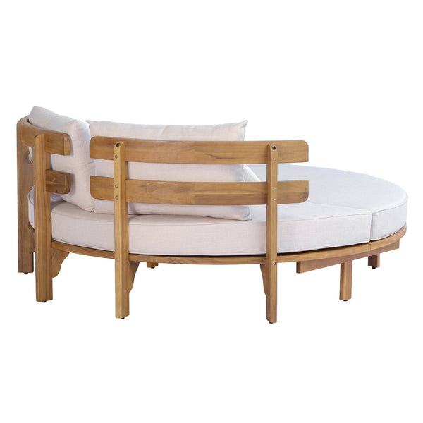 English Elm Topmax Acacia Wood Round Outdoor Daybed with Slatted Backrest Cushion and Pillows N717P453341A