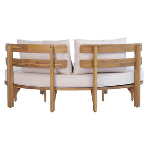 English Elm Topmax Acacia Wood Round Outdoor Daybed with Slatted Backrest Cushion and Pillows N717P453341A
