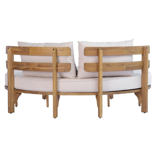 English Elm Topmax Acacia Wood Round Outdoor Daybed with Slatted Backrest Cushion and Pillows N717P453341A