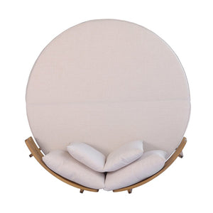 English Elm Topmax Acacia Wood Round Outdoor Daybed with Slatted Backrest Cushion and Pillows N717P453341A