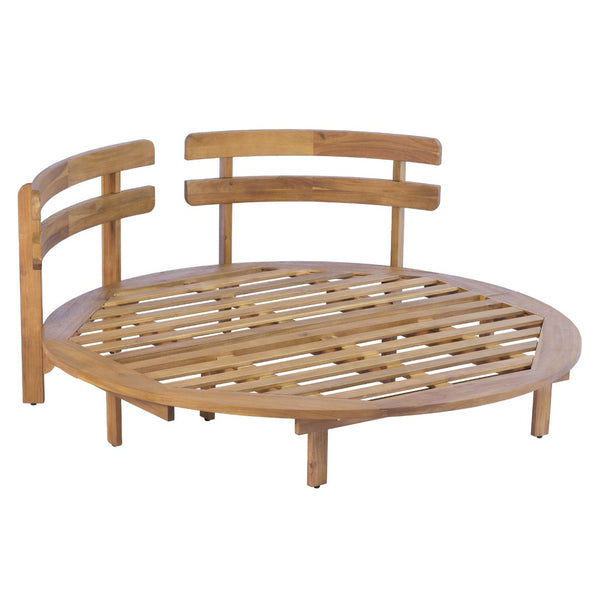 English Elm Topmax Acacia Wood Round Outdoor Daybed with Slatted Backrest Cushion and Pillows N717P453341A